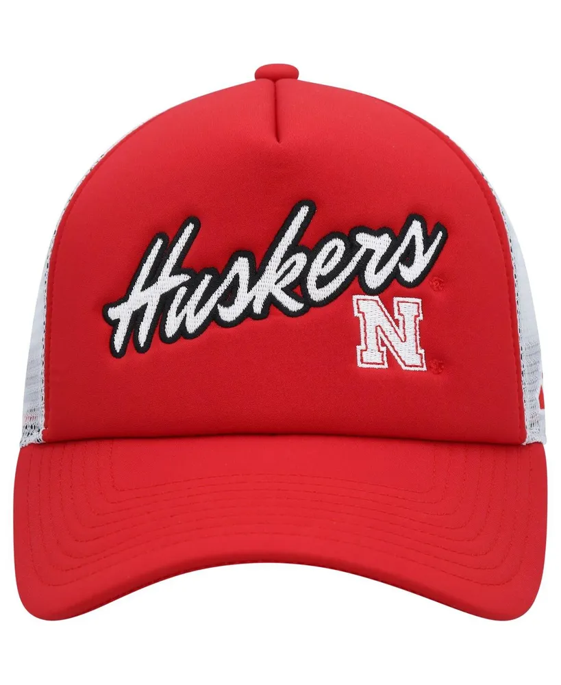 Men's adidas Scarlet Nebraska Huskers Script Trucker Snapback Hat