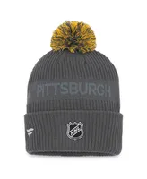 Men's Fanatics Charcoal Pittsburgh Penguins Authentic Pro Home Ice Cuffed Knit Hat with Pom