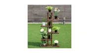 6 Tier Garden Wooden Shelf Storage Plant Rack Stand