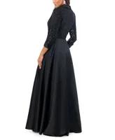 Xscape Women's Sequined Tuxedo Belted Ball Gown