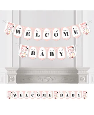 Pastel Halloween - Pink Pumpkin Baby Shower Bunting Banner - Welcome Baby