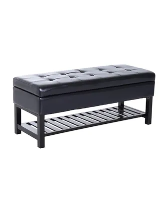 Homcom Leather Storage Ottoman Bench Black Foot Stool Shoe Rack Furniture Three Person