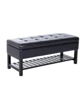 Homcom Leather Storage Ottoman Bench Black Foot Stool Shoe Rack Furniture Three Person