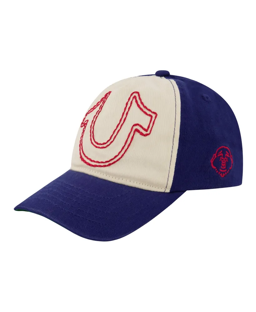 True Religion Baseball Cap, 5 Panel Cotton Twill Boys Baseball Hat with Large Horseshoe Logo, Adjustable, Blue