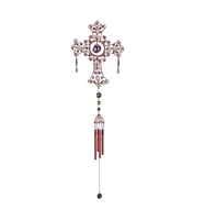 33" Long Blue Cross Wind Chime with Copper Gem