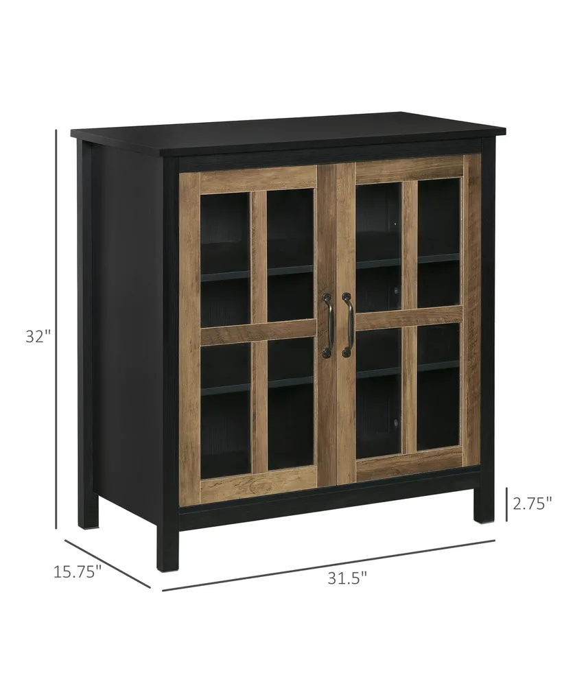 Homcom Kitchen Sideboard, Glass Door Buffet Cabinet, Accent Cupboard with Adjustable Storage Shelf for Living Room, Black Wood Grain