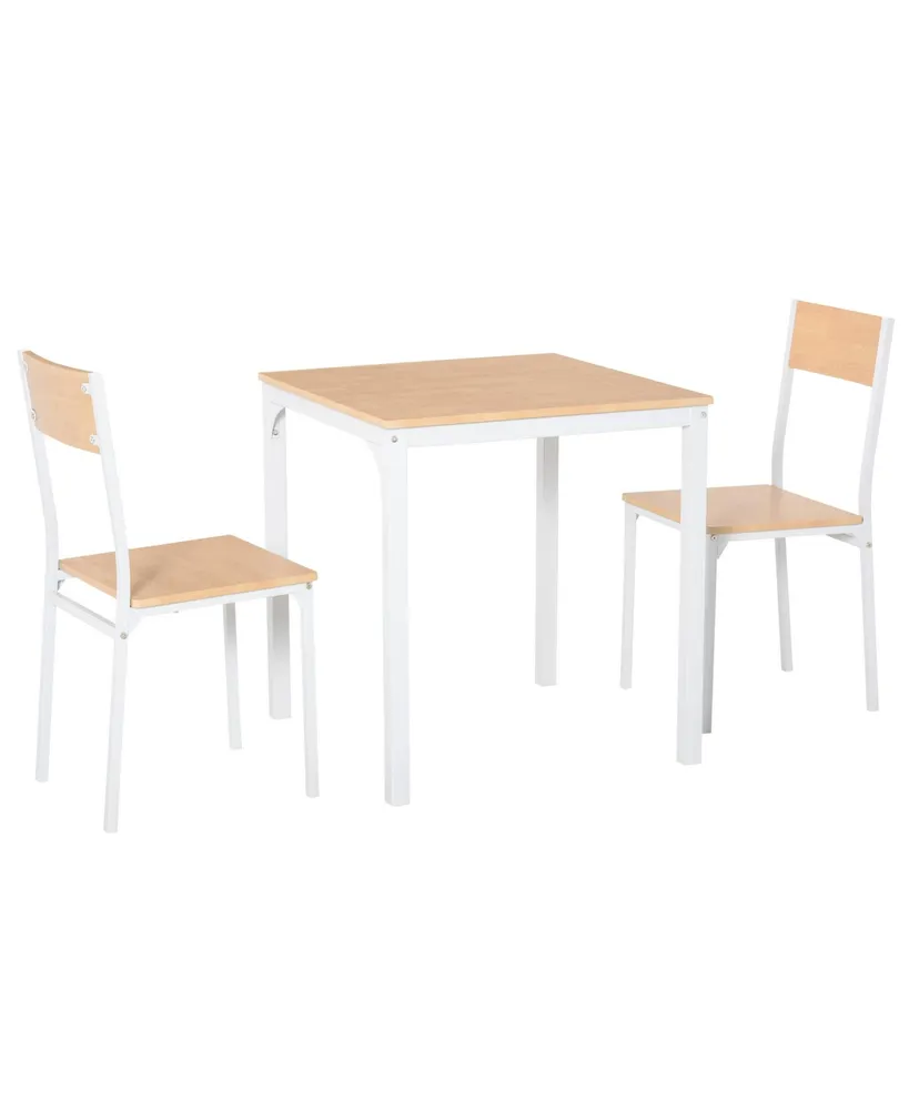 Homcom 3-Piece Wooden Square Dining Table Set with 1 Table and 2 Chairs, White