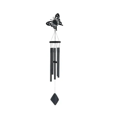 41" Long Black Butterfly Wood/Metal Silhouette Wind Chime