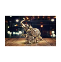 Fc Design 9.25"W Gold Thai Elephant and Cub with Trunk Up Statue Feng Shui Decoration Religious Figurine Home Decor Perfect Gift for House Warming, Ho