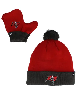 Toddler Boys and Girls '47 Brand Red, Pewter Tampa Bay Buccaneers Bam Bam Cuffed Knit Hat with Pom and Mittens Set