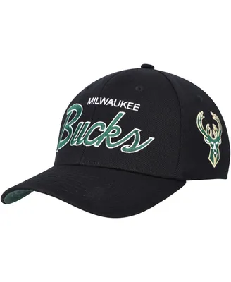 Men's Mitchell & Ness Black Milwaukee Bucks Mvp Team Script 2.0 Stretch Snapback Hat