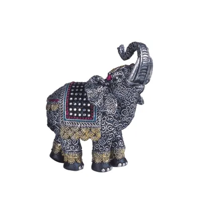 Fc Design 6.5"H Silver Thai Elephant with Trunk Raised Statue Home Decor Perfect Gift for House Warming, Holidays and Birthdays