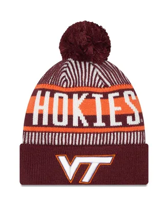 Men's New Era Maroon Virginia Tech Hokies Logo Striped Cuff Knit Hat with Pom