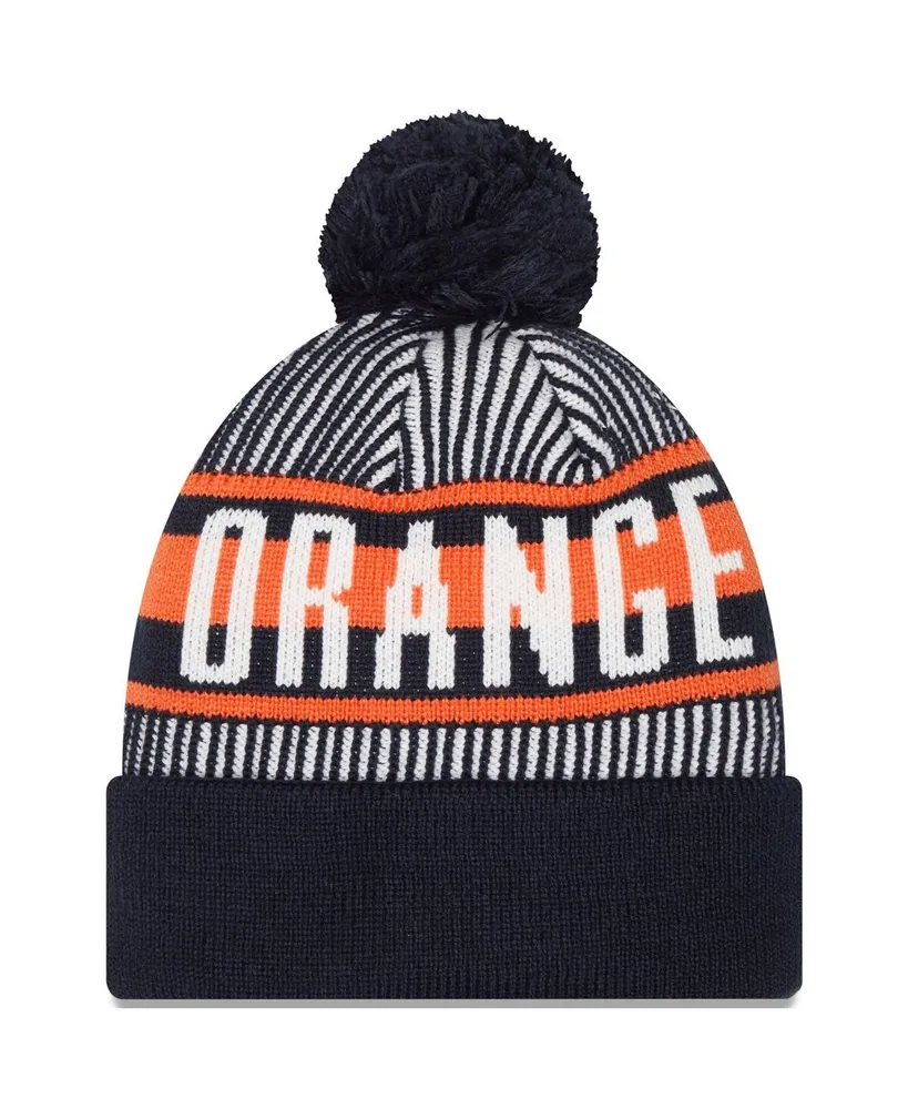 Men's New Era Navy Syracuse Orange Logo Striped Cuff Knit Hat with Pom