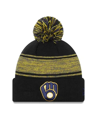 Men's New Era Navy Milwaukee Brewers Chilled Cuffed Knit Hat with Pom