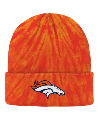Big Boys and Girls Orange Denver Broncos Tie-Dye Cuffed Knit Hat