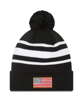 Men's New Era Black, White Roush Fenway Keselowski Racing Knit Pom Cuff Beanie