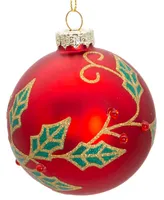 Kurt Adler 80mm Glass Berry and Holly Leaves 6 Piece Ball Ornament Set