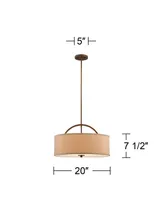 Possini Euro Design Halsted Brushed Bronze Pendant Chandelier 20" Wide Modern Sand Stone Linen Drum Shade 3