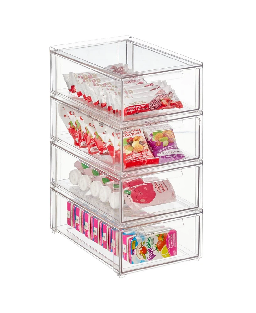 mDesign Plastic Stackable Kitchen Storage Organizer with Drawer - Pack