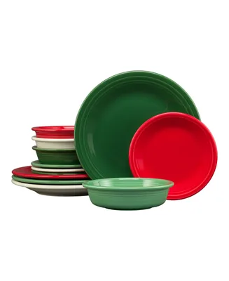 Fiesta Christmas Mixed Colors 12-Pc Classic Dinnerware Set, Service for 4