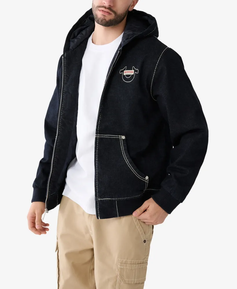 True Religion Men's Denim Big T Hooded Jacket