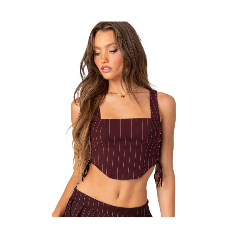 Edikted Women's Pinstripe Side Lace Up Corset Top