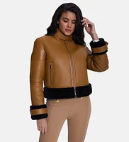 Furniq Uk Women's Fashion Jacket, Tan With Black Wool