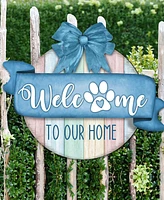 Designocracy Holiday Wooden Door Decor Welcome Sign Dog Lover Porch Wreath G. DeBrekht