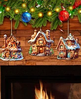 Designocracy Fairy Tale Houses Christmas Wooden Ornaments Holiday Decor Set of 3 G. DeBrekht