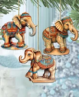 Designocracy Carousel Elephants Christmas Wooden Ornaments Set of 3 G. DeBrekht