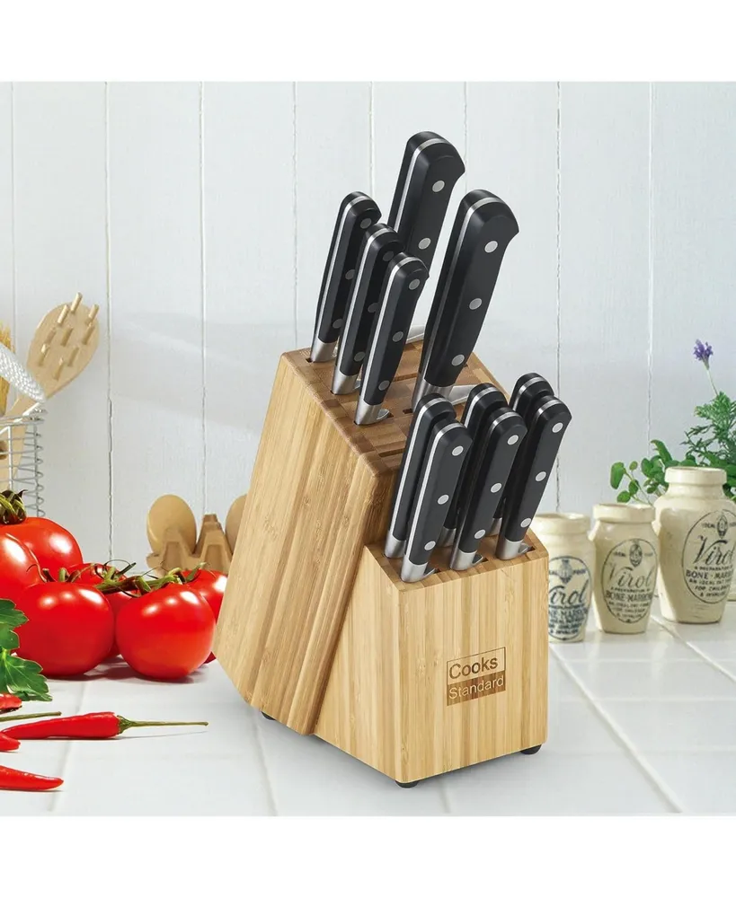 Cooks Standard Kitchen Knife Set with Block 12-Piece, Stainless Steel Forge High Carbon German Blade with Expandable Bamboo Storage Block for Extra Sl