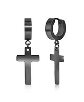 Mens Stainless Steel Cross Charm Polished Huggie Hoop Earrings