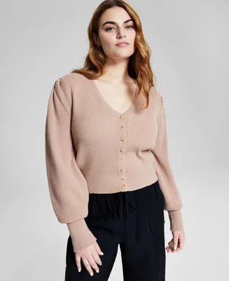 And Now This Women's Puff-Sleeve Ribbed Cardigan, Created for Macy's