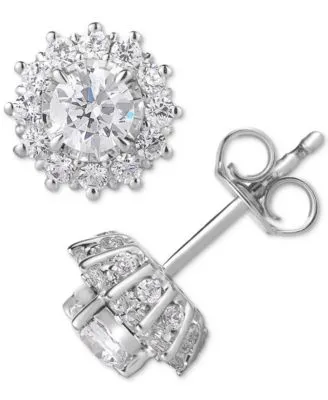 Diamond Halo Stud Earrings Collection In 14k White Gold