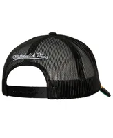 Men's Mitchell & Ness Black Brooklyn Nets Hardwood Classics Gold Leaf Mesh Trucker Snapback Hat