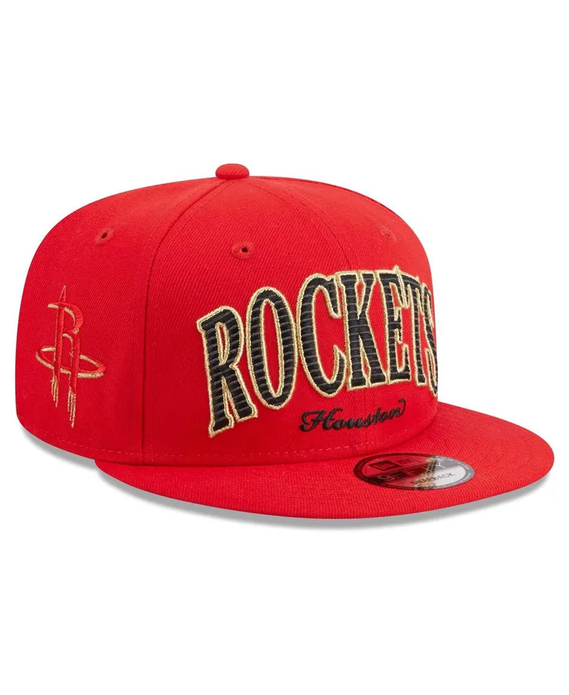 Men's New Era Red Houston Rockets Golden Tall Text 9FIFTY Snapback Hat