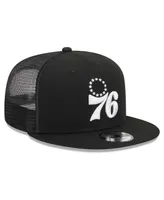Men's New Era Black Philadelphia 76ers Evergreen 9FIFTY Trucker Snapback Hat