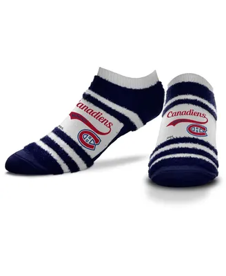 Women's For Bare Feet Montreal Canadiens Block Stripe Fuzzy Ankle Socks