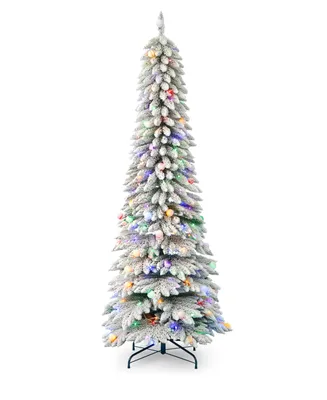 Seasonal Snow Kissed Pine 7' Pre-Lit Flocked Pvc Slim Tree with Metal Stand, 770 Tips, 250 Led Lights