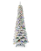 Seasonal Snow Kissed Pine 7' Pre-Lit Flocked Pvc Slim Tree with Metal Stand, 770 Tips, 250 Led Lights