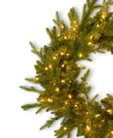Seasonal Dandan Pine 24" Pre-Lit Pe Mixed Pvc Wreath with 375 Tips, 150 Warm Led Lights