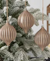 Seasonal Gesso Onion Glass Ornament 120 Millimeter, Set of 3