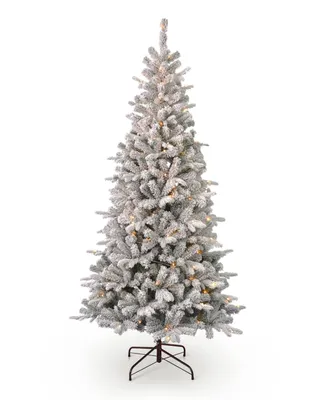 Seasonal Estes Pine Flocked Pre-Lit 7' Pe, Pvc Tree with Metal Stand, 1231 Tips, 200 Led Lights and Remote