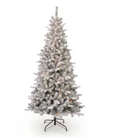 Seasonal Estes Pine Flocked Pre-Lit 7' Pe, Pvc Tree with Metal Stand, 1231 Tips, 200 Led Lights and Remote