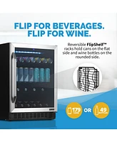 Newair Flip Shelf 24" 179 Can or 49 Bottle, Built-in or Freestanding Wine and Beverage Fridge with Reversible Shelves and Precision Temperature Contro