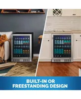 Newair 24" Built-in or Freestanding 177 Can Beverage Fridge in Stainless Steel with Precision Digital Thermostat, Adjustable Shelves, and Triple-Pane