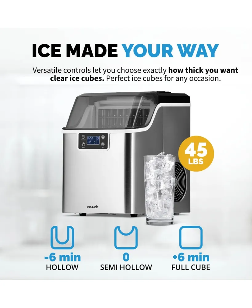 Newair Countertop Clear Ice Maker, 45 lbs. of Ice a Day with Frozen Fall Technology, Custom Ice Thickness Settings, 1