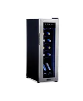 Newair 12 Bottle Wine Cooler Refrigerator, Freestanding Wine Fridge with Stainless Steel & Double-Layer Tempered Glass Door, Quiet Compressor Cooling