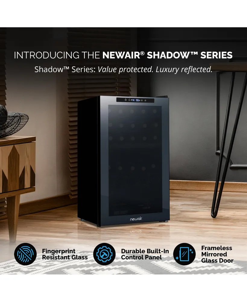 Newair Shadow Series Wine Cooler Refrigerator 33 Bottle Dual Temperature Zones, Freestanding Mirrored Wine Fridge with Double